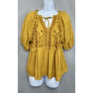 True Craft Yellow Embroidered Bohemian Beach Top - Size Medium‎ NWT